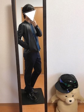 「NEWERA」｜「アイテム（ライダースジャケット）」を使った、pktさん（メンズ・171cm）の春コーディネート