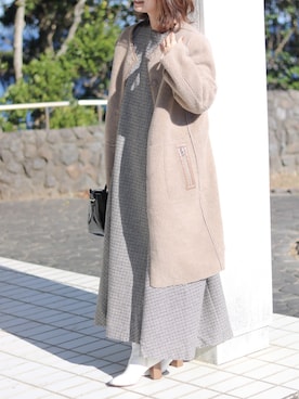 「GUコーデ」｜「アイテム（ノーカラージャケット）」を使った、YUIさん（レディース・161cm）の冬コーディネート