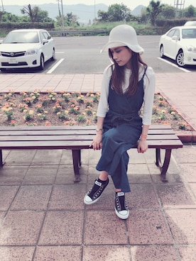 「アイテム（つなぎ/オールインワン、ブルー系）」を使った、HARUさん（レディース・165cm）の春コーディネート