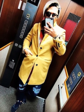 「jiggys shop（ジギーズショップ）のアイテム（チェスターコート）」を使った、TAKUさん（メンズ・180cm）の冬コーディネート