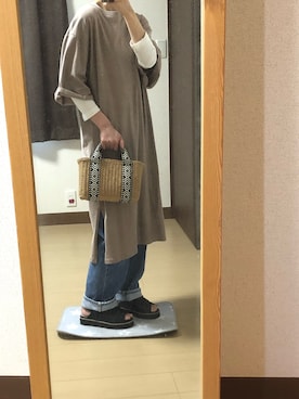 「GLOBAL WORK（グローバルワーク）のアイテム（かごバッグ）」を使った、かめさん（レディース・155cm）の春コーディネート