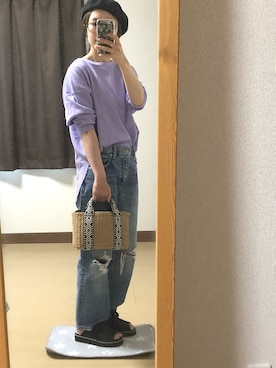 「GLOBAL WORK（グローバルワーク）のアイテム（かごバッグ）」を使った、かめさん（レディース・155cm）の春コーディネート