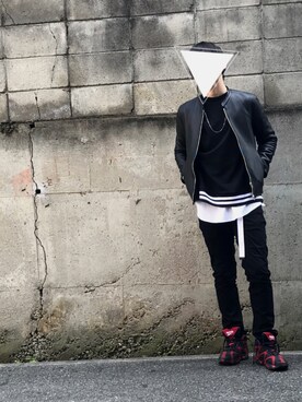 「韓国スタイル」｜「アイテム（ライダースジャケット）」を使った、なおきちさん（メンズ・175cm）の春コーディネート