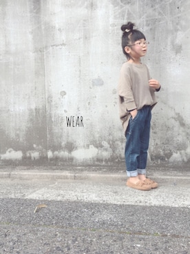 「アイテム（モカシン/デッキシューズ）」を使った、たからものさん（キッズ・120cm）の春コーディネート