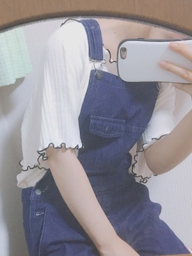 「GU（ジーユー）のアイテム（サロペット/オーバーオール、ブルー系）」を使った、ふむさん（レディース・153cm）の夏コーディネート
