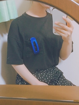 「UNIQLO（ユニクロ）のWOMEN クロップドクルーネックT（半袖）（Tシャツ/カットソー、ブラック系）」を使った、ふむさん（レディース・153cm）の夏コーディネート