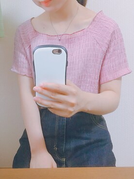 「RETRO GIRL（レトロガール）のアイテム（シャツ/ブラウス、ピンク系）」を使った、ふむさん（レディース・153cm）の夏コーディネート