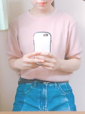 「UNIQLO（ユニクロ）のアイテム（Tシャツ/カットソー、ピンク系）」を使った、ふむさん（レディース・153cm）の夏コーディネート