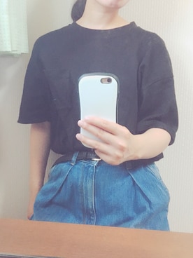 「UNIQLO（ユニクロ）のクルーネックT（半袖）（Tシャツ/カットソー、ブラック系）」を使った、ふむさん（レディース・153cm）の夏コーディネート