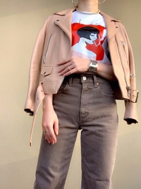 「Acne Studios（アクネストゥディオズ）のアイテム（ライダースジャケット）」を使った、ya-e.さん（レディース・157cm）の春コーディネート