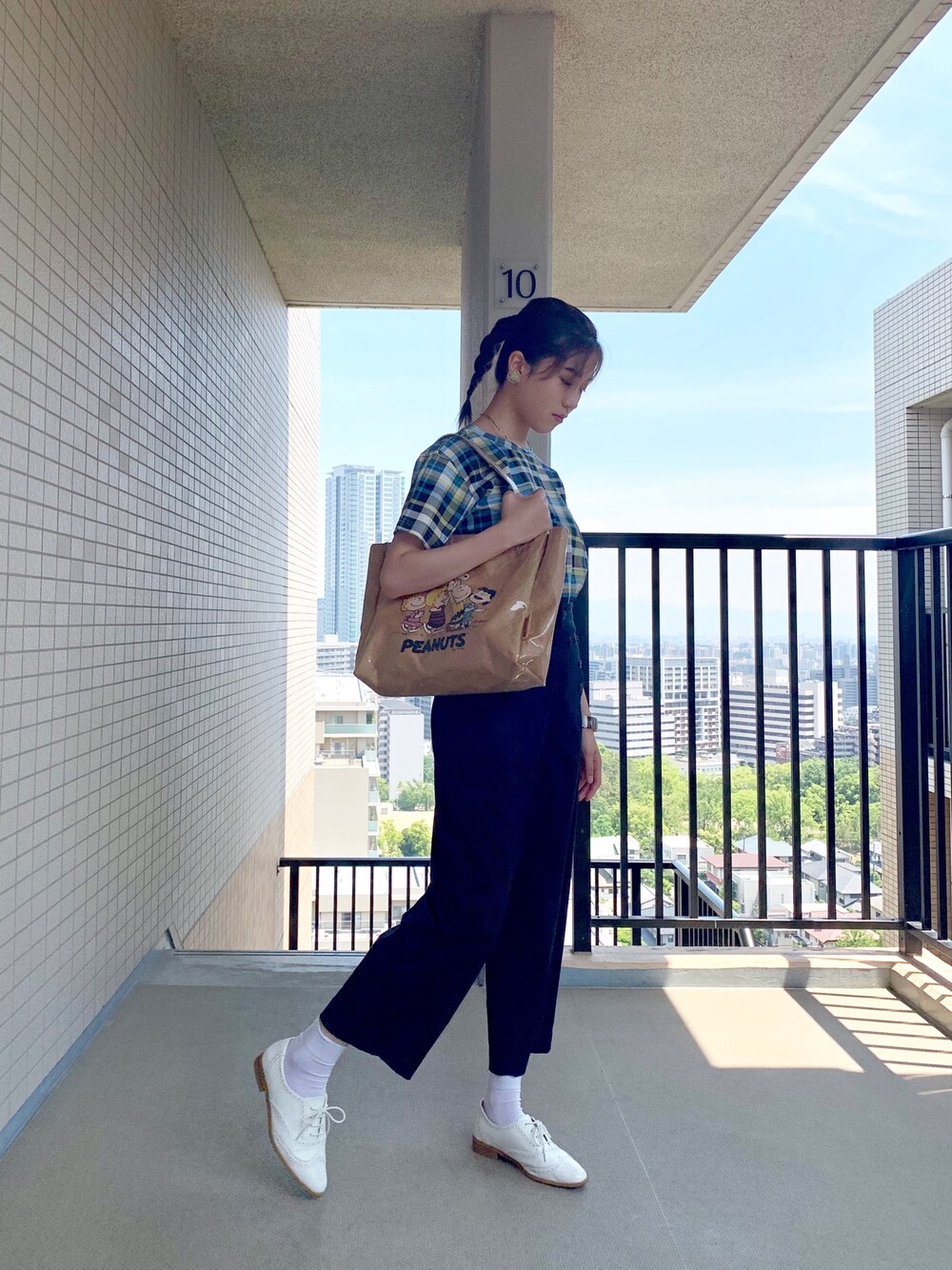 「ootd、シンプルコーデ、夏、BEAMS、BEAMS BOY、大学生、大学生コーデ、白ソックス」｜「BEAMS BOYのBEAMS BOY / マドラス クルーネック Tシャツ（Tシャツ/カットソー、ブルー系）」を使った、maochi.さん（レディース・169cm）の夏コーディネートの1枚目の写真