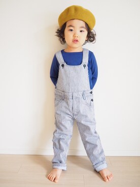 「BeBe（ベベ）のアイテム（サロペット/オーバーオール）」を使った、wakumoguさん（キッズ・90cm）の冬コーディネート