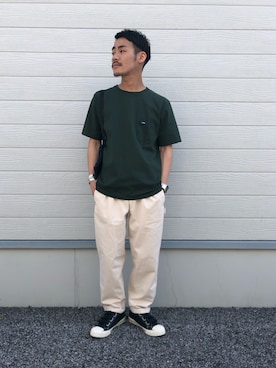 「アイテム（Tシャツ/カットソー、グリーン系）」を使った、yamasas0911さん（メンズ・165cm）の春コーディネート