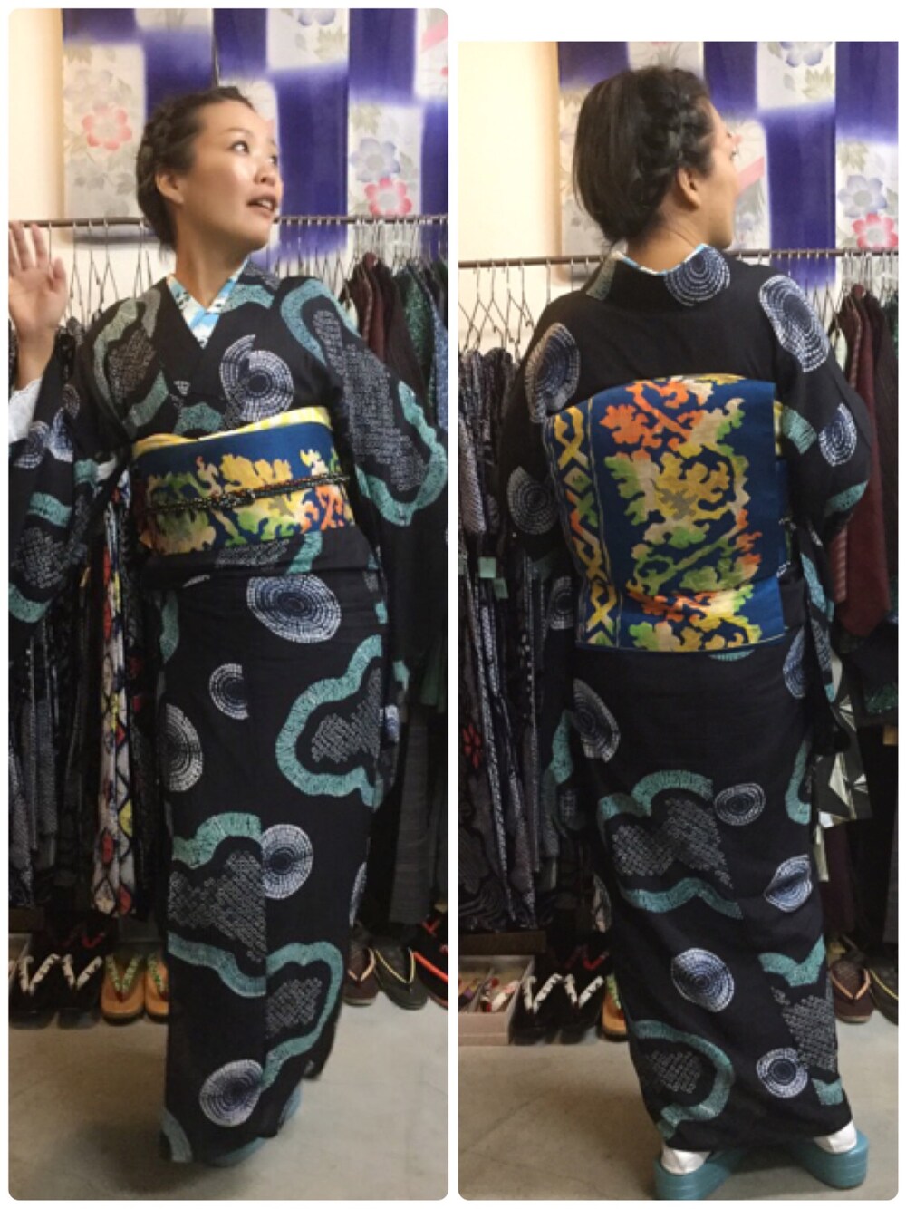 「着物、アンティーク」｜「アンティークのアイテム（浴衣、イエロー系）」を使った、Tomomi  Kakudoさん（レディース・155cm）の夏コーディネートの1枚目の写真