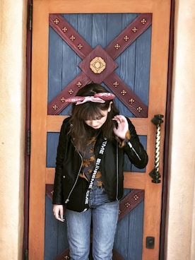 「Abercrombie&Fitch（アバークロンビーアンドフィッチ）のアイテム（ライダースジャケット）」を使った、yunaさん（レディース・161cm）の春コーディネート