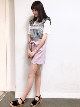 「スカラップ」｜「アイテム（キャミソール）」を使った、マジェスティックレゴンラフォーレ原宿店スタッフさん（レディース・162cm）の春コーディネート