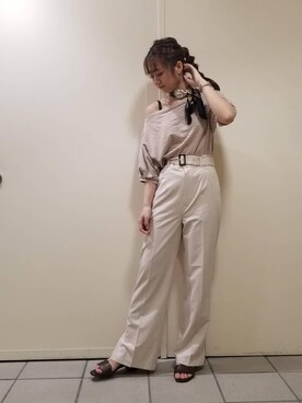 「MAJESTIC LEGON（マジェスティックレゴン）のセンタープレスパンツ（その他パンツ）」を使った、マジェスティックレゴンラフォーレ原宿店スタッフさん（レディース・155cm）の夏コーディネート