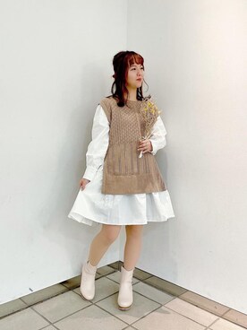 「透かし柄」｜マジェスティックレゴンラフォーレ原宿店スタッフさん（レディース・150cm）の冬コーディネート
