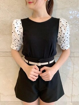 「MAJESTIC LEGON（マジェスティックレゴン）のくしゅくしゅスリーブトップス（Tシャツ/カットソー）」を使った、マジェスティックレゴンラフォーレ原宿店スタッフさん（レディース・162cm）の夏コーディネート