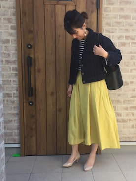 「おおぶりピアス」｜「アイテム（デニムジャケット）」を使った、Riiisaさん（レディース・158cm）の冬コーディネート
