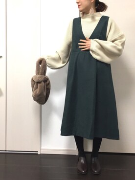 「ボリュームニット」｜「アイテム（ブーティ）」を使った、Riiisaさん（レディース・158cm）の冬コーディネート