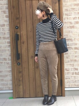 「レザー」｜「アイテム（ブーティ）」を使った、Riiisaさん（レディース・158cm）の冬コーディネート