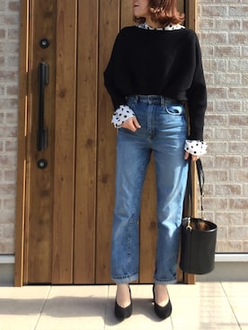 「ハイウエストストレートジーンズ」｜Riiisaさん（レディース・158cm）の冬コーディネート