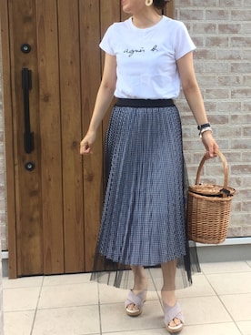 「SENSE OF PLACE by URBAN RESEARCH（センスオブプレイスバイアーバンリサーチ）のギンガムチェックリバーシブルスカート（スカート）」を使った、Riiisaさん（レディース・158cm）の夏コーディネート