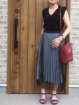 「スカラップ」｜「アイテム（アナログ腕時計）」を使った、Riiisaさん（レディース・158cm）の夏コーディネート