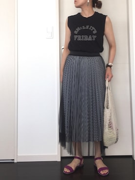 「SENSE OF PLACE by URBAN RESEARCH（センスオブプレイスバイアーバンリサーチ）のギンガムチェックリバーシブルスカート（スカート）」を使った、Riiisaさん（レディース・158cm）の夏コーディネート