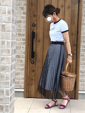 「SENSE OF PLACE by URBAN RESEARCH（センスオブプレイスバイアーバンリサーチ）のギンガムチェックリバーシブルスカート（スカート）」を使った、Riiisaさん（レディース・158cm）の夏コーディネート