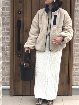 「ケーブルニットスカート」｜Riiisaさん（レディース・158cm）の冬コーディネート