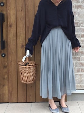 「とろみシャツ」｜「アイテム（アクセサリー）」を使った、Riiisaさん（レディース・158cm）の春コーディネート