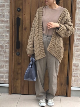 「ケーブルカーディガン」｜「アイテム（アクセサリー）」を使った、Riiisaさん（レディース・158cm）の冬コーディネート