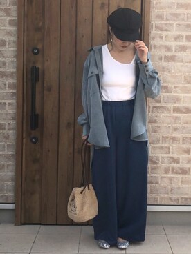 「サテンパンツ」｜「アイテム（キャスケット）」を使った、Riiisaさん（レディース・158cm）の冬コーディネート