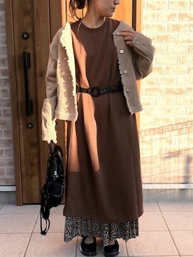 「スウェットワンピース」｜「アイテム（ノーカラージャケット）」を使った、Riiisaさん（レディース・158cm）の春コーディネート