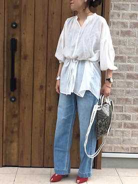 「petitcro（プティクロ）のpetitcro  ワイドバングル PCKB1901001（バングル/リストバンド）」を使った、Riiisaさん（レディース・158cm）の夏コーディネート