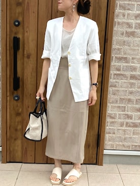 「トングサンダル」｜「アイテム（ノーカラージャケット）」を使った、Riiisaさん（レディース・158cm）の夏コーディネート