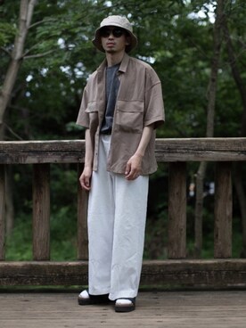 peikunさんの「ブライトポプリンリラックスレギュラーカラーオーバーCPOシャツ 1/2 sleeve(EMMA CLOTHES)」を使ったコーディネート