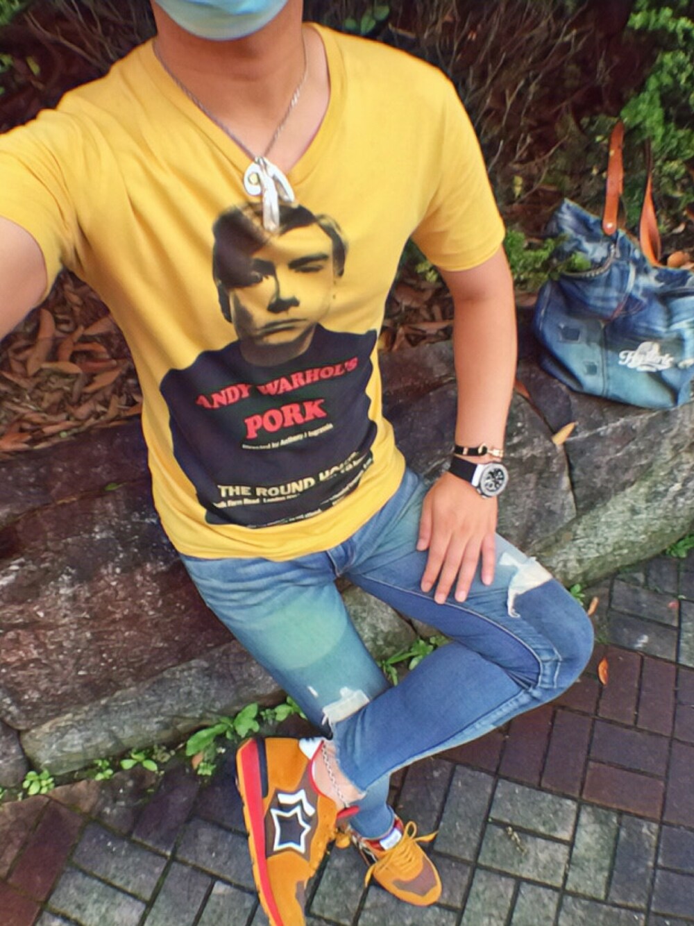 「ヒステリックグラマー、アンディーウォーホル、Andy Warhol、アトランティックスターズ、おしゃれさんと繋がりたい、お洒落さんとつながりたい、今日のコーデ」｜「ARIZONA FREEDOMのアイテム（ネックレス、シルバー系）」を使った、怠惰ですけれども®︎さん（メンズ・170cm）の秋コーディネートの1枚目の写真