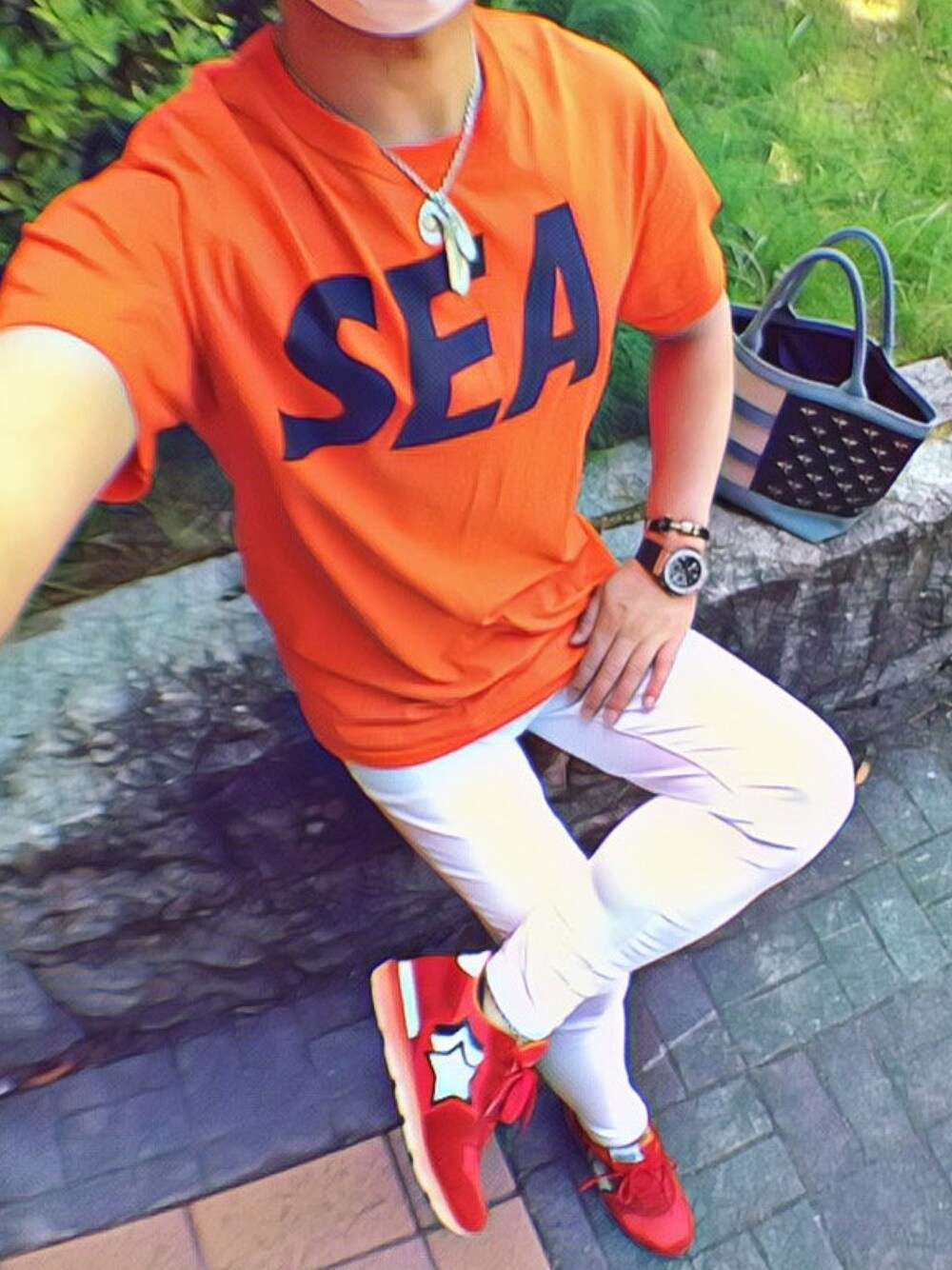 オレンジ系のアイテムを使った「木村拓哉」の人気ファッション