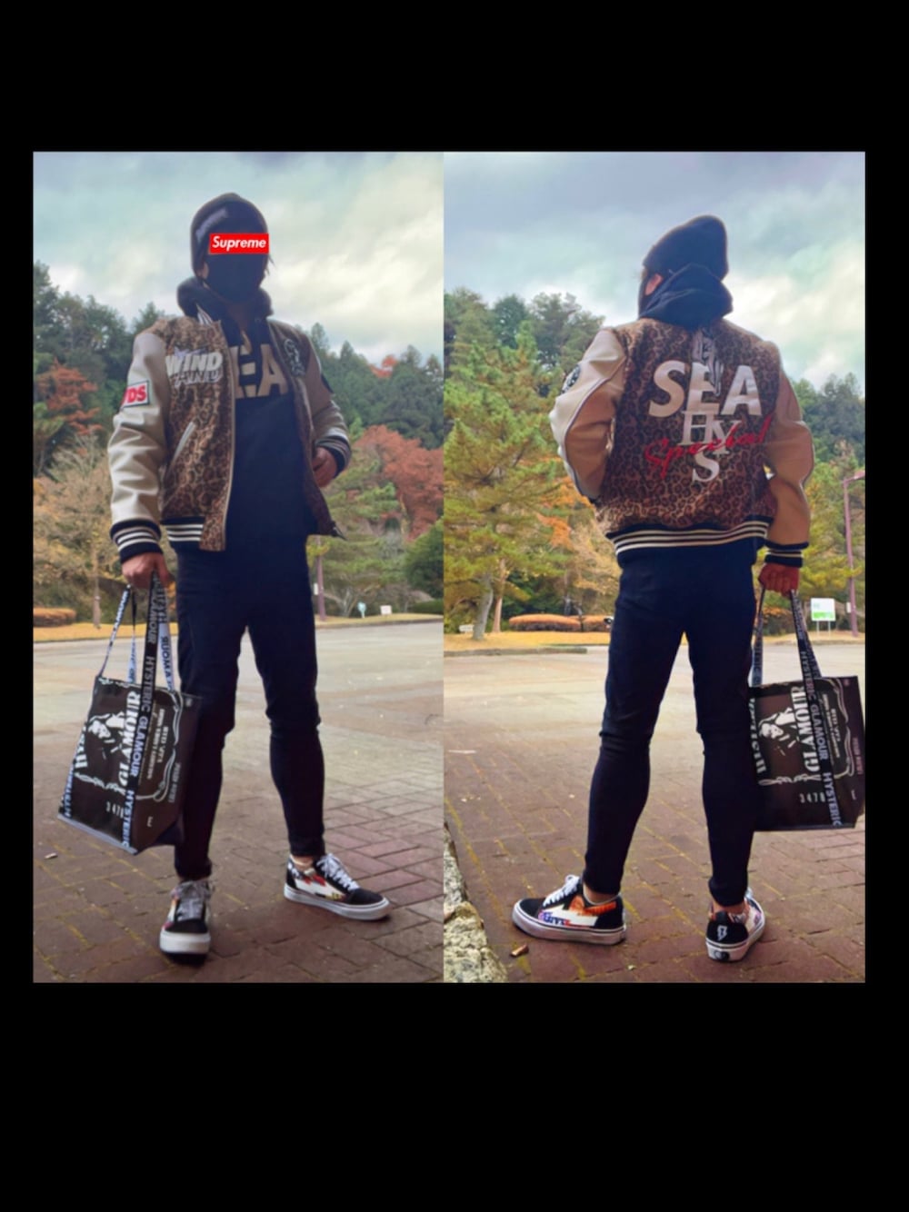「ウィンダンシー、WINDANDSEA、hystericglamour、ヒステリックグラマー、シュプリーム、supreme、スタジャン、秋コーデ、今日のコーデ、お洒落さんとつながりたい」｜「Supreme のアイテム（ニットキャップ/ビーニー、ブラック系）」を使った、怠惰ですけれども®︎さん（メンズ・170cm）の秋コーディネートの1枚目の写真
