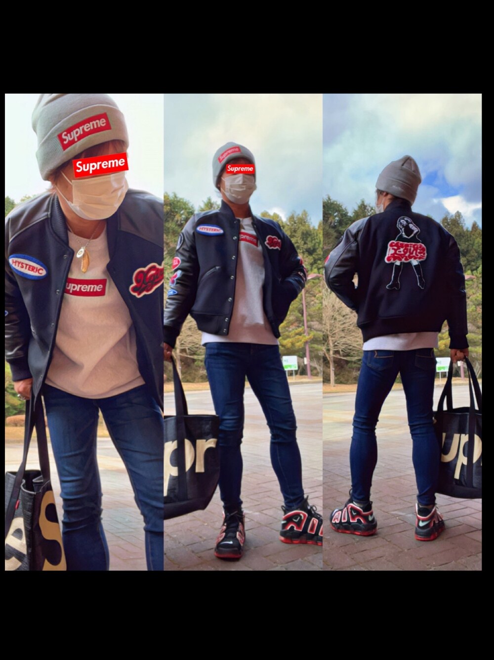 「モアテン、シュプリーム、supreme、supremeboxlogo、hystericglamour、x-girl、今日のコーデ、お洒落さんとつながりたい、ヒステリックグラマー、NEW ERA」｜「Supreme のアイテム（ニットキャップ/ビーニー、グレー系）」を使った、怠惰ですけれども®︎さん（メンズ・170cm）の秋コーディネートの1枚目の写真