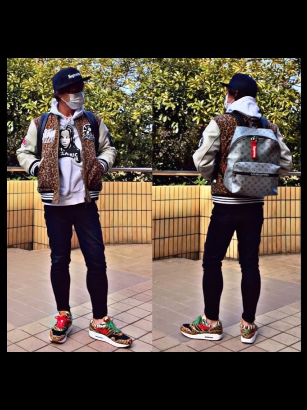 「LouisVuitton、ルイヴィトン、ウィンダンシー、WINDANDSEA、Hysteric Glamour、ヒステリックグラマー、airmax1animal、今日のコーデ、お洒落さんとつながりたい、x-girl」｜「NEW ERAのアイテム（キャップ、ブラック系）」を使った、怠惰ですけれども®︎さん（メンズ・170cm）の冬コーディネートの1枚目の写真