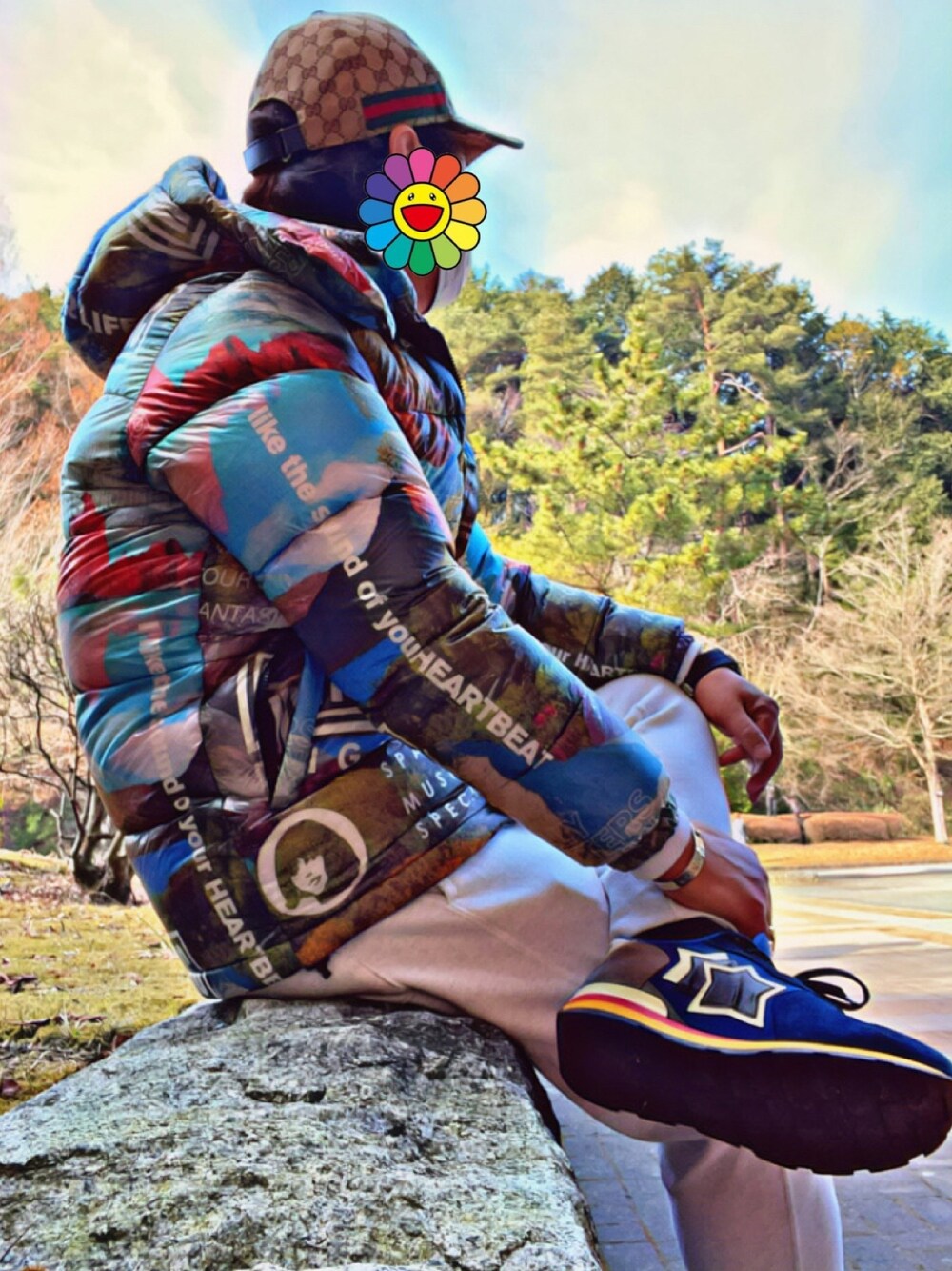 「GUCCI、Atlantic STARS、Hysteric Glamour、ヒステリックグラマー、アトランティックスターズ、グッチ、今日のコーデ、お洒落さんとつながりたい、スニーカー好きと繋がりたい、おしゃれさんと繋がりたい」｜「GUCCIのアイテム（キャップ、ベージュ系）」を使った、怠惰ですけれども®︎さん（メンズ・170cm）の冬コーディネートの1枚目の写真