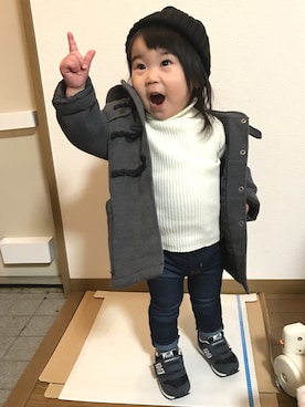 「BRANSHES（ブランシェス）のアイテム（ダッフルコート）」を使った、miyumiyuさん（キッズ・80cm）の冬コーディネート