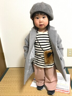 「アイテム（チェスターコート）」を使った、miyumiyuさん（キッズ・80cm）の冬コーディネート