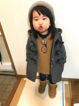 「BRANSHES（ブランシェス）のアイテム（ダッフルコート）」を使った、miyumiyuさん（キッズ・80cm）の冬コーディネート