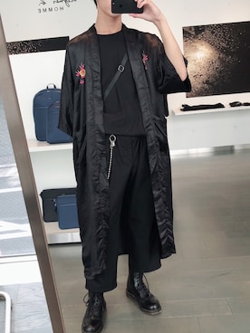 「GOLDEN DRAGONのアイテム（カーディガン/ボレロ、ブラック系）」を使った、moqさん（メンズ・177cm）の夏コーディネート