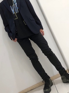 「GU（ジーユー）のアイテム（テーラードジャケット、パープル系）」を使った、moqさん（メンズ・177cm）の秋コーディネート